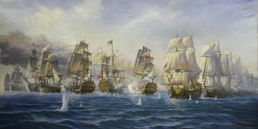 «Сражение у мыса Калиакрия 31 июля 1791 г.». Картина художника Игоря Дементьева, конец ХХ — начало XXI вв.