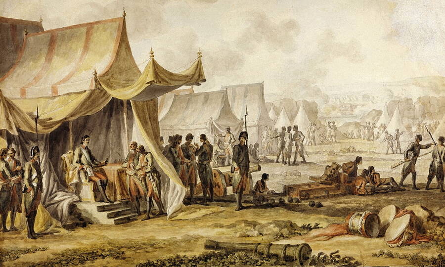 Peter I at the Pruth River. Artist Mikhail Matveevich Ivanov, 1804.