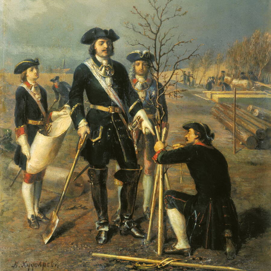 Tsar Peter the Great at work. Artist Vasily Pavlovich Khudoyarov, 1892.