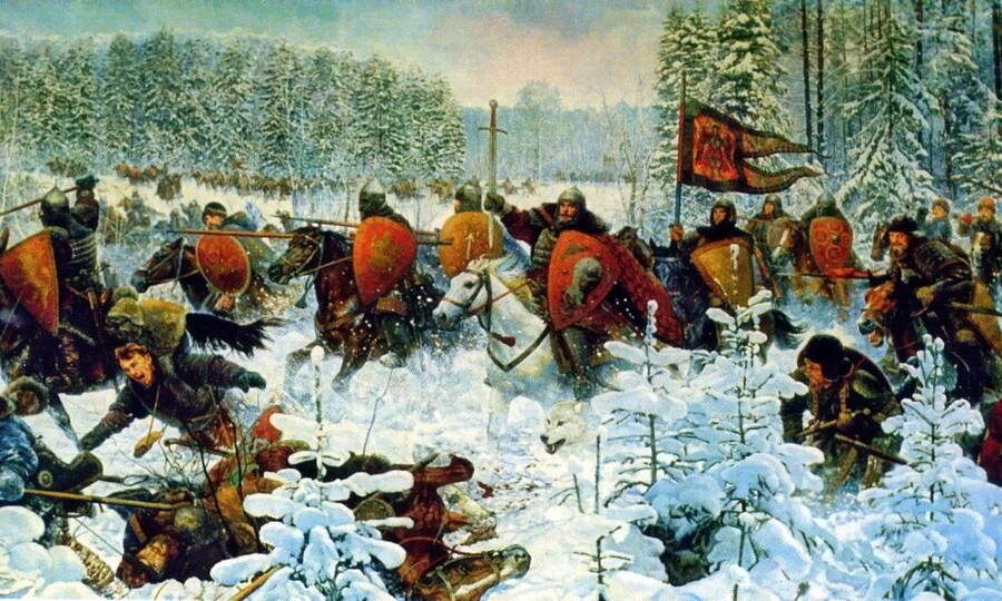 «Бортеневская битва 22 декабря 1317 года» (фрагмент). Художник Н.И. Белов. 