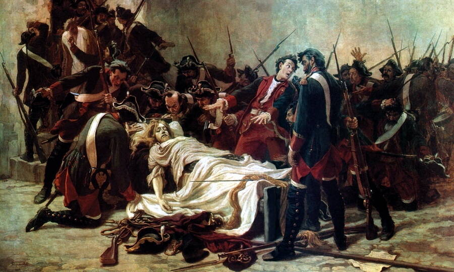 Подпоручик Василий Мирович у тела Иоанна Антоновича 5 июля 1764 года в Шлиссельбургской крепости. Художник И.И. Творожников, 1884 год.