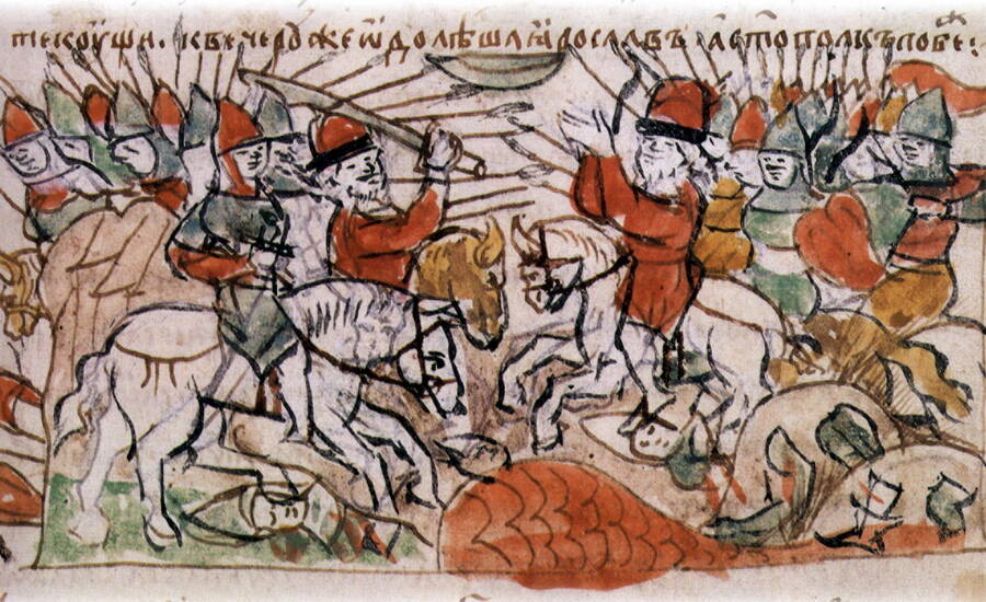 Битва на реке Альте. Миниатюра из Радзивилловской летописи, XV век. 
