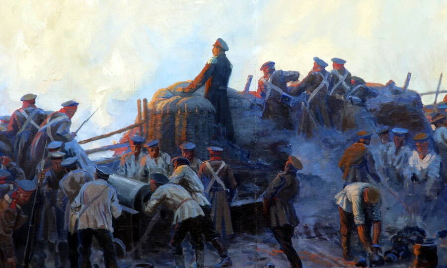 Адмирал П.С. Нахимов на оборонительных позициях на Малаховом кургане. Фрагмент панорамы «Оборона Севастополя 1854–1855 гг.» художника Ф.А. Рубо, 1903–1904 гг.