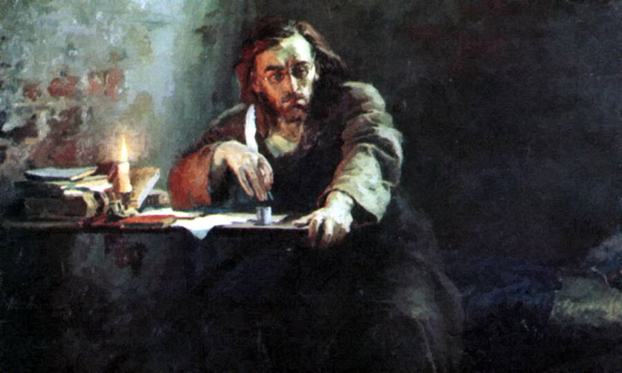 «Н.Г. Чернышевский пишет роман «Что делать?» в Алексеевском равелине Петропавловской крепости». Художник Е.Д. Горовых, 1953 год.
