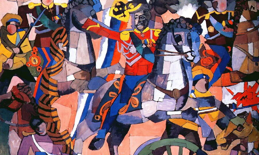 «Победный бой» («Битва победы», фрагмент). Художник А.В. Лентулов, 1914 год.