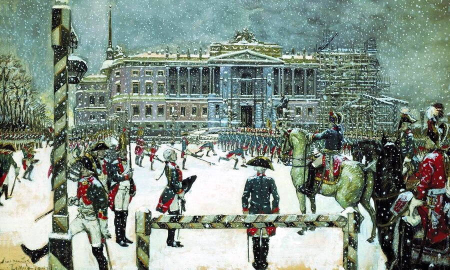 «Парад в царствование Павла I» (фрагмент). Художник А.Н. Бенуа, 1907 год. 