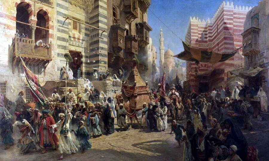 «Перенесение священного ковра Мухаммеда из Мекки в Каир» (фрагмент). Художник К.Е. Маковский, 1876 год. 