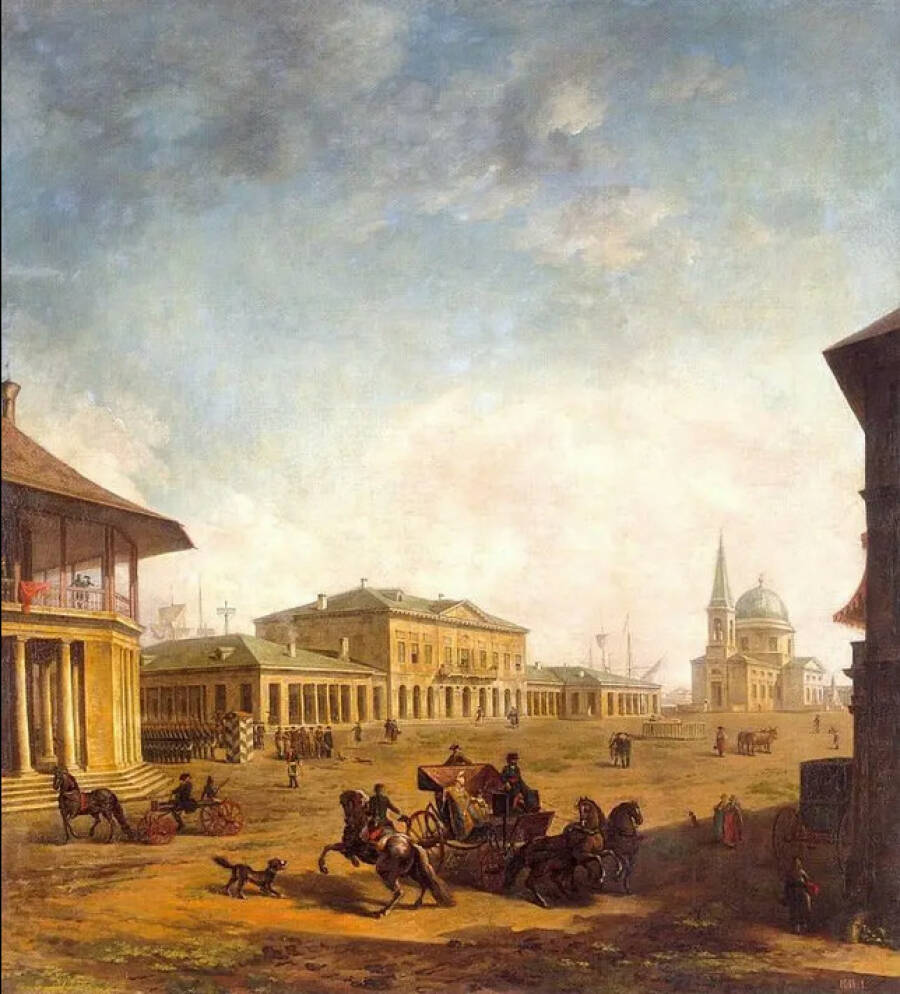 Картина Фёдора Алексеева «Вид города Николаева». 1790-е годы. Государственный Русский музей. 
