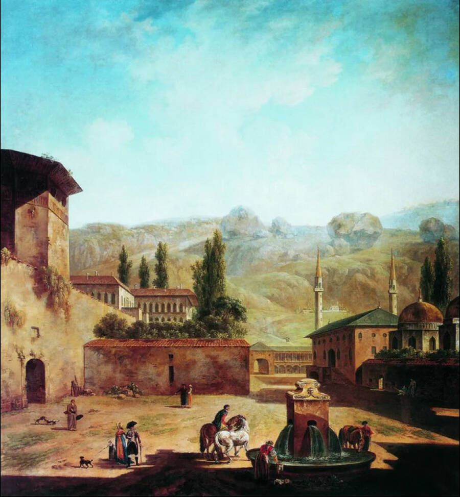 Картина Фёдора Алексеева «Вид города Бахчисарая». 1790-е годы. Государственный Русский музей. 