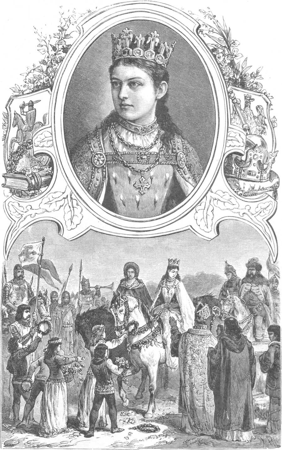 Ксавери Пилати (1843-1902). Королева Польши Ядвига. Иллюстрация из книги "Образы польских князей и королей".