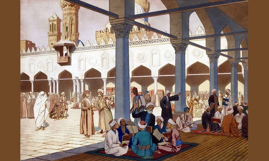«Двор мечети Ал-Азар и университетский комплекс Каира». Художник И.Я. Билибин, 1928 год.