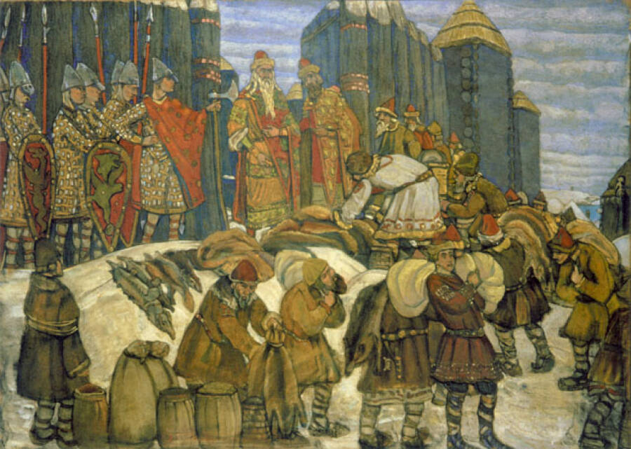 «Собирают дань». Н. К. Рерих, 1908 год.