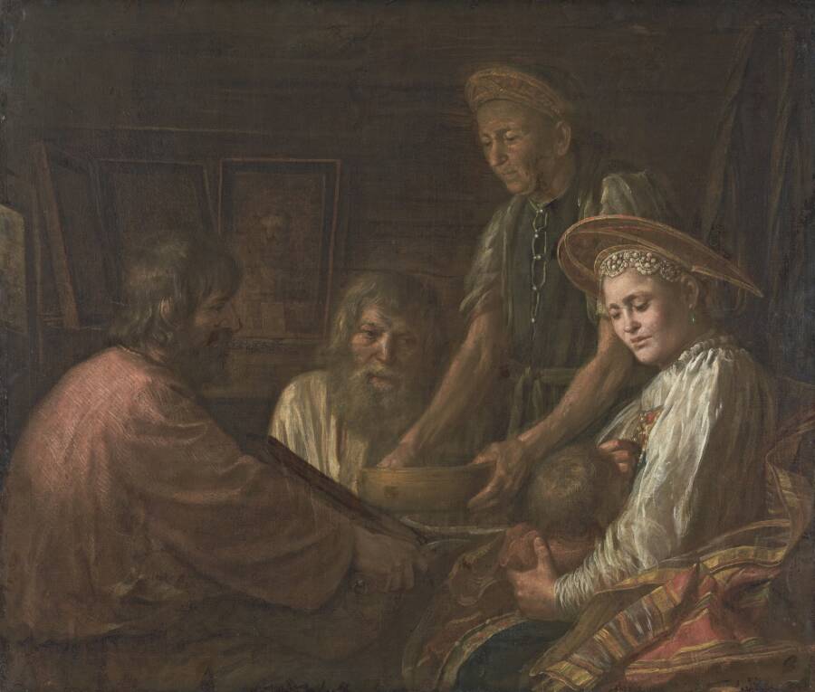 Михаил Шибанов «Крестьянский обед», 1774 год. Из собрания Третьяковской галереи