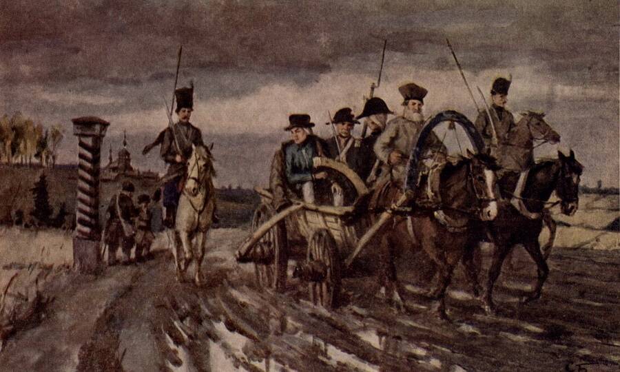  Радищев под конвоем. Художник С.С. Боим, 1949 год.