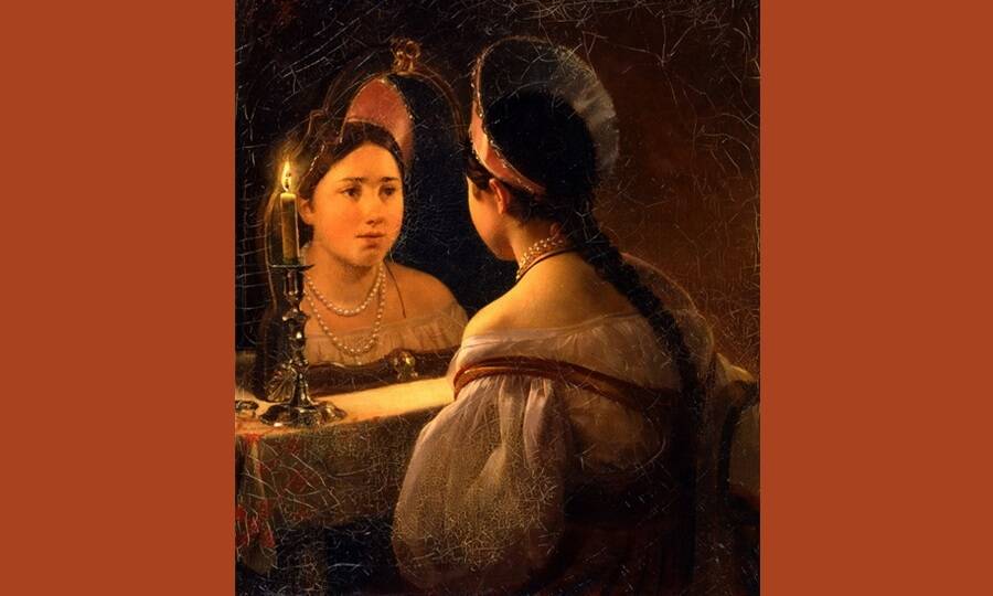 «Гадающая Светлана». Художник К.П. Брюллов, 1836 год. Источником вдохновения для мастера стало самое известное произведение В.А. Жуковского.
