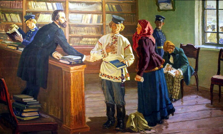 Иван Никитин в своей книжной лавке. Художник Г.А. Гончаров, 1974 год. 