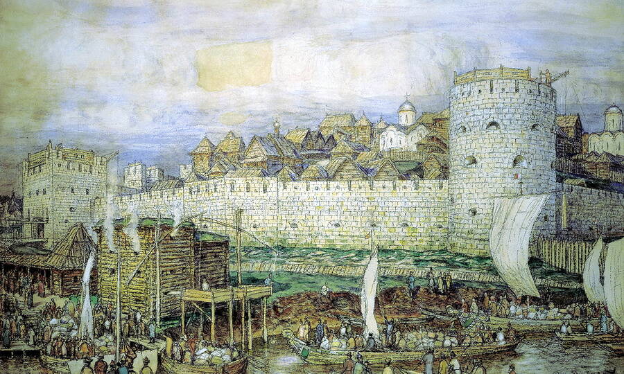Белокаменный Кремль при Дмитрии Донском. Художник А.М. Васнецов, 1922 год.