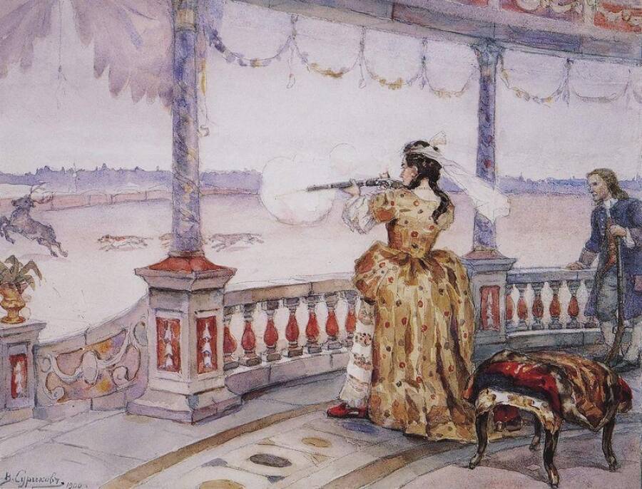 В.И. Суриков «Императрица Анна Иоанновна в петергофском Тампле стреляет оленей»