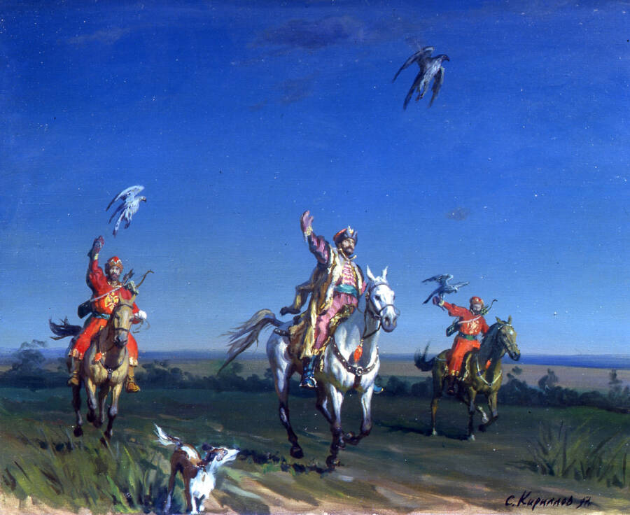 С.А. Кириллов «Царь Алексей Михайлович на соколиной охоте», 1997 год. (Sergei Kirillov CC BY-SA 3.0)