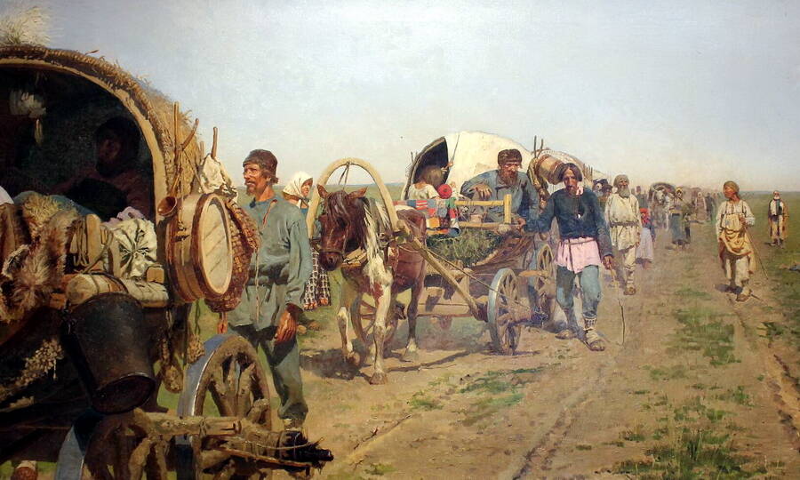 «Переселенцы». Художник С.В. Иванов, 1886 год. 