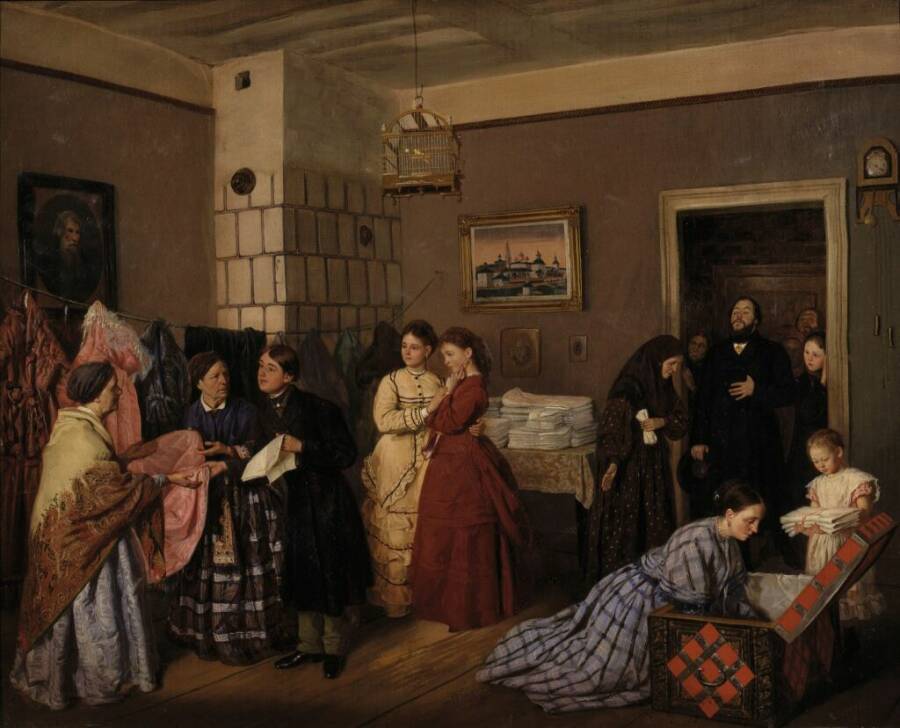 «Прием приданого по росписи», 1873 год. Из собрания Третьяковской галереи