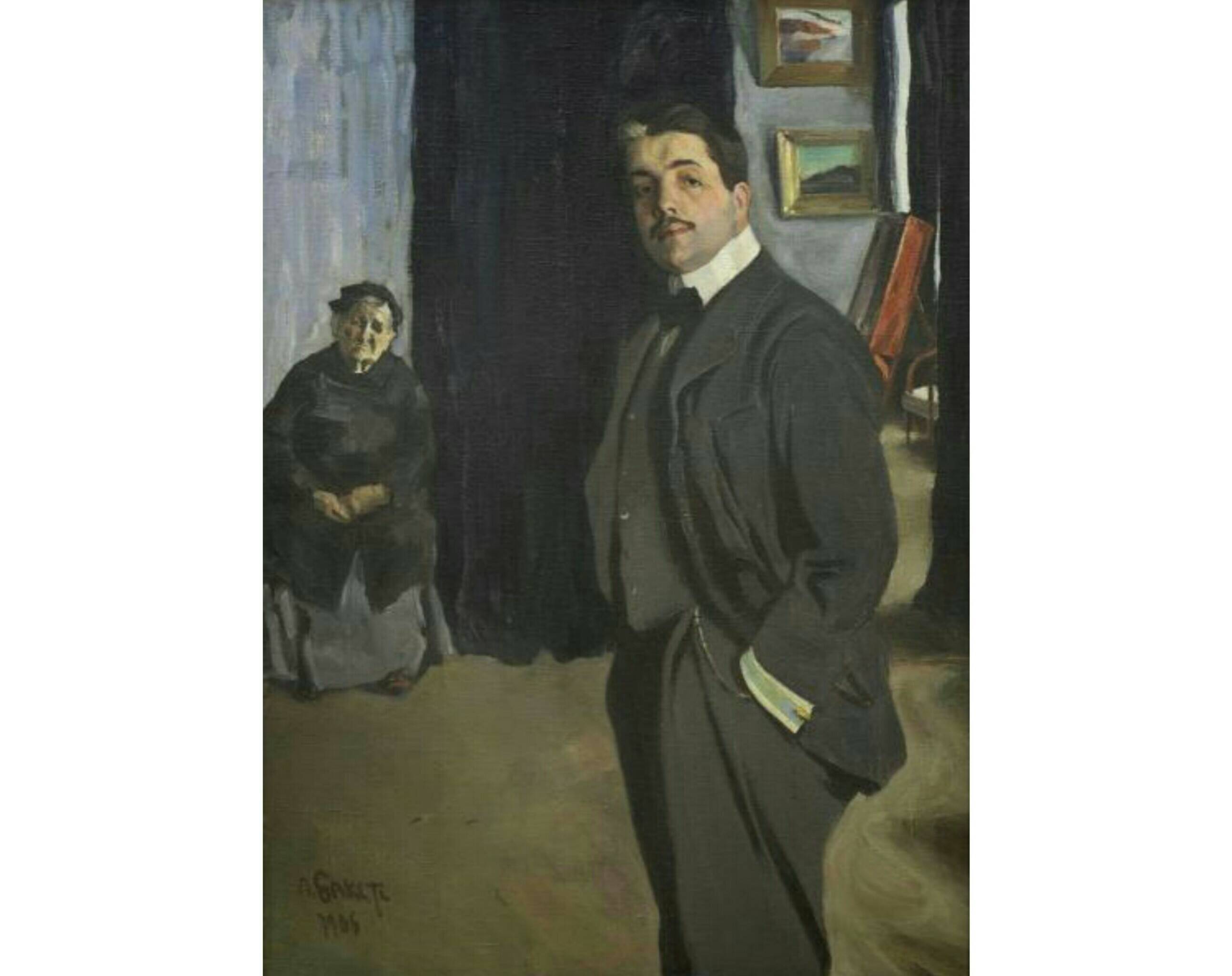 Л.С. Бакст «Портрет С.П. Дягилева с няней», 1906 год.  © Государственный Русский музей