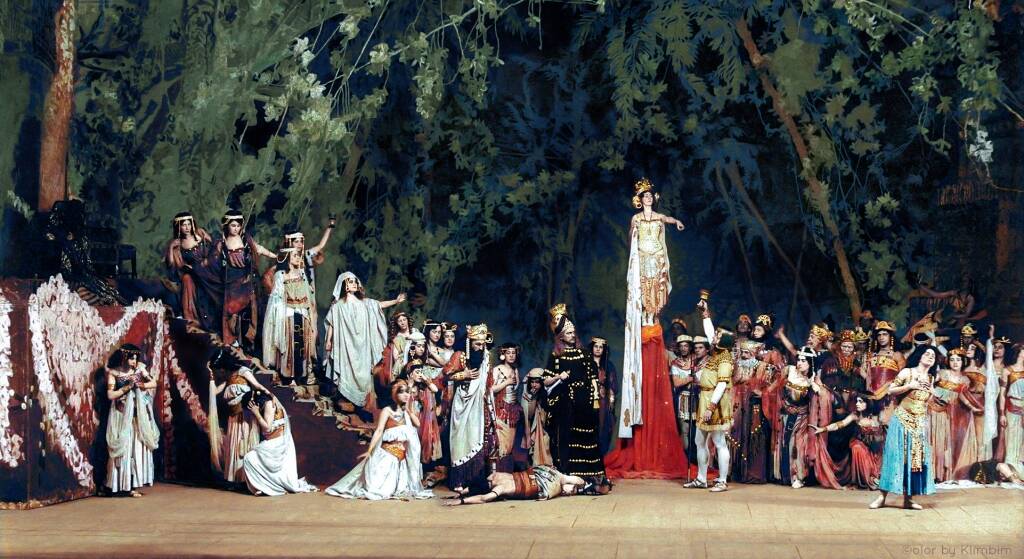 Ателье К. Фишера. Сцена Торжество Таниты из балета А. Арендса «Саламбо». Большой театр, 1910 год (фото: Color by Klimbim 0.2)