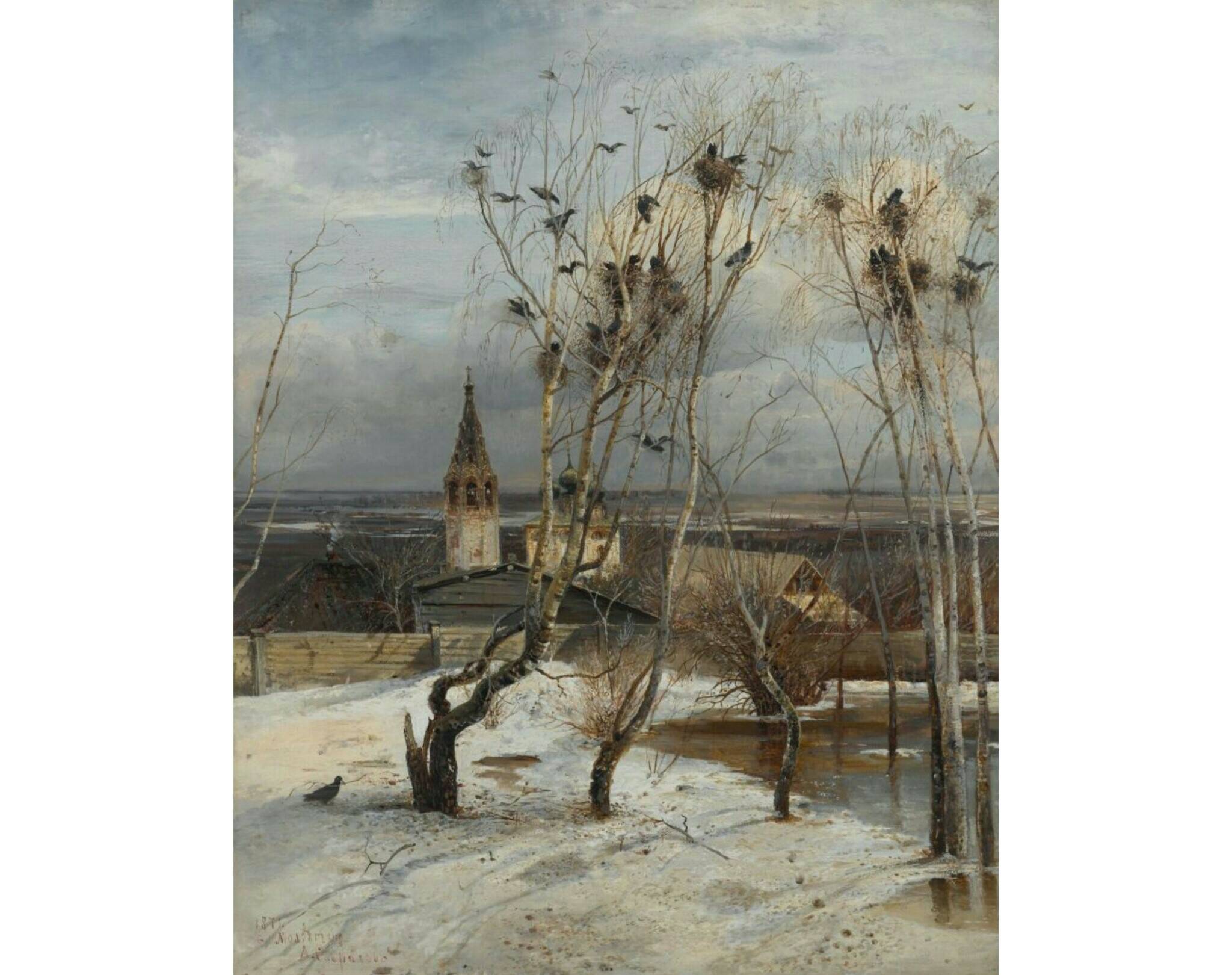 А.К. Саврасов «Грачи прилетели», 1871 год. Из собрания Третьяковской галереи