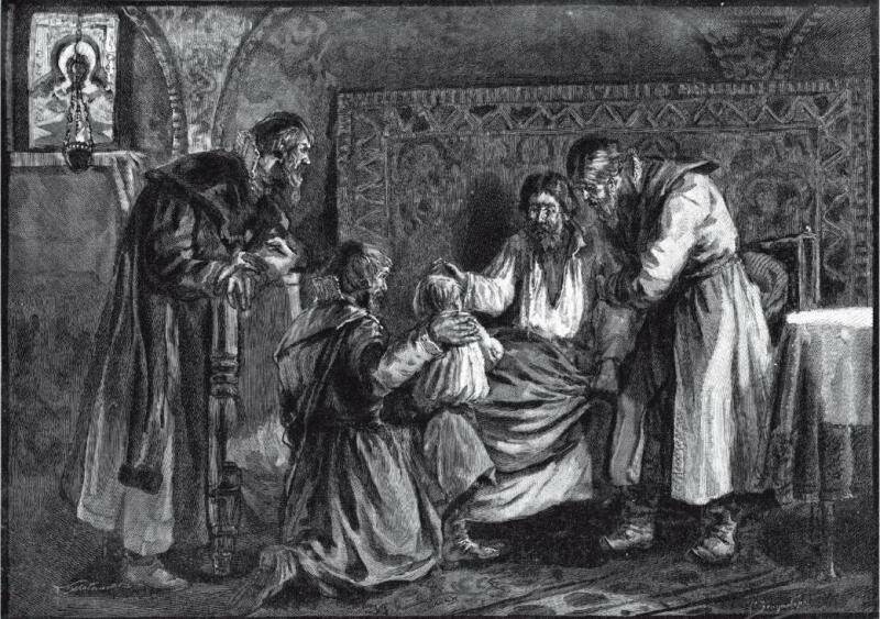 Рисунок «Василий III благословляет перед кончиной своего сына». XVIII век.