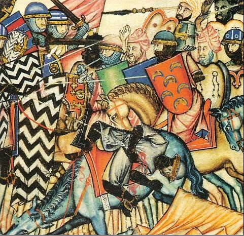 Миниатюра битвы из «Cantigas de Santa María» (XIII век)