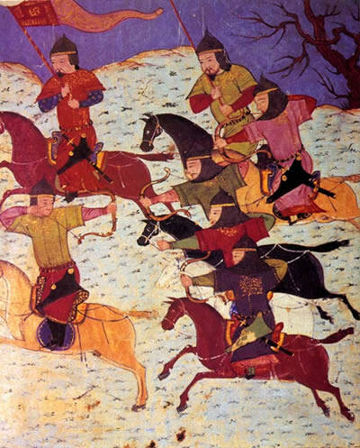 Монгольские всадники в бою. Саиф аль-Вахиди. Начало XIV века. Герат, Афганистан.