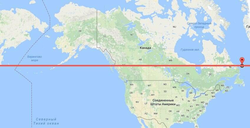 Карта и линия параллели 54°40'