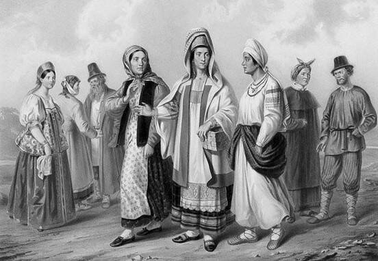 "Великороссияне разных губерний" из книги "Этнографическое описание народов России" Ф.Х. Паули, 1862