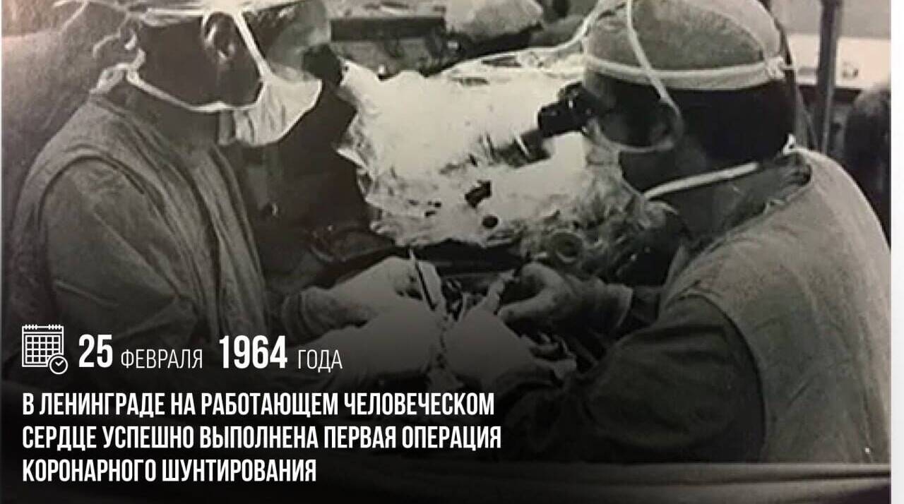 В Ленинграде на работающем человеческом сердце была успешно выполнена первая операция коронарного шунтирования