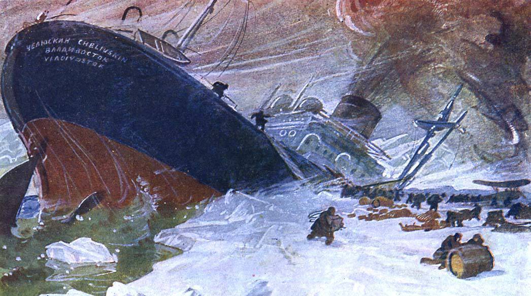 В Чукотском море раздавлен льдами пароход «Челюскин»