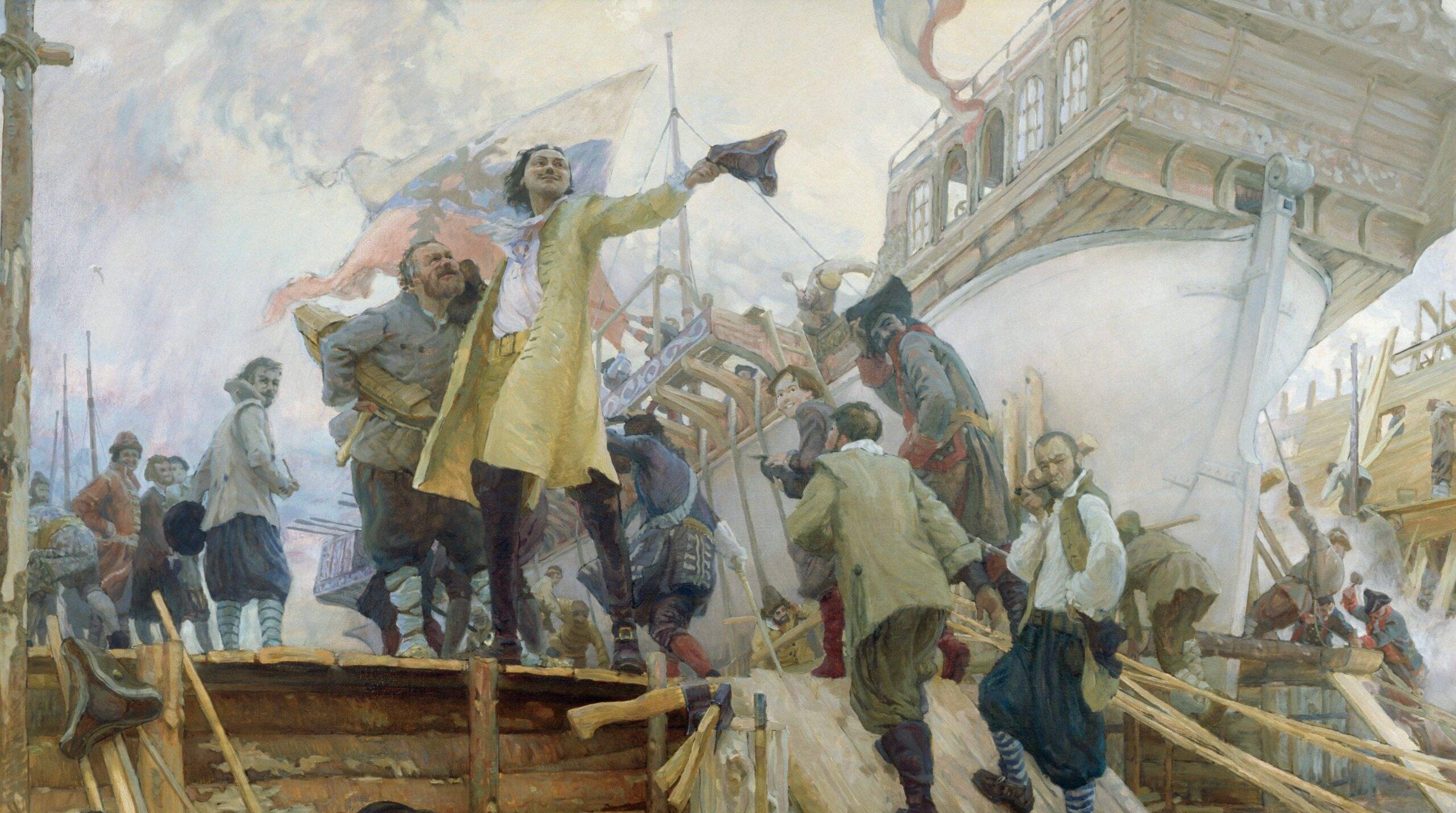 В основанном Петром I Адмиралтействе Санкт-Петербурга спущен на воду первый крупный боевой корабль