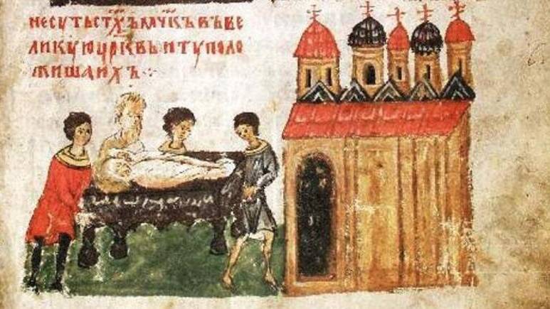 Перенос Мономахом мощей Бориса и Глеба в новый каменный храм