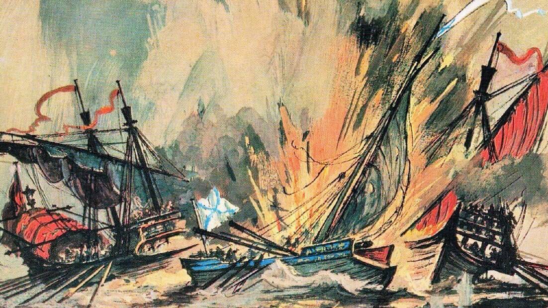 Экипаж русской дубель-шлюпки капитана Сакена взорвал свое судно вместе со взявшими его на абордаж турецкими галерами