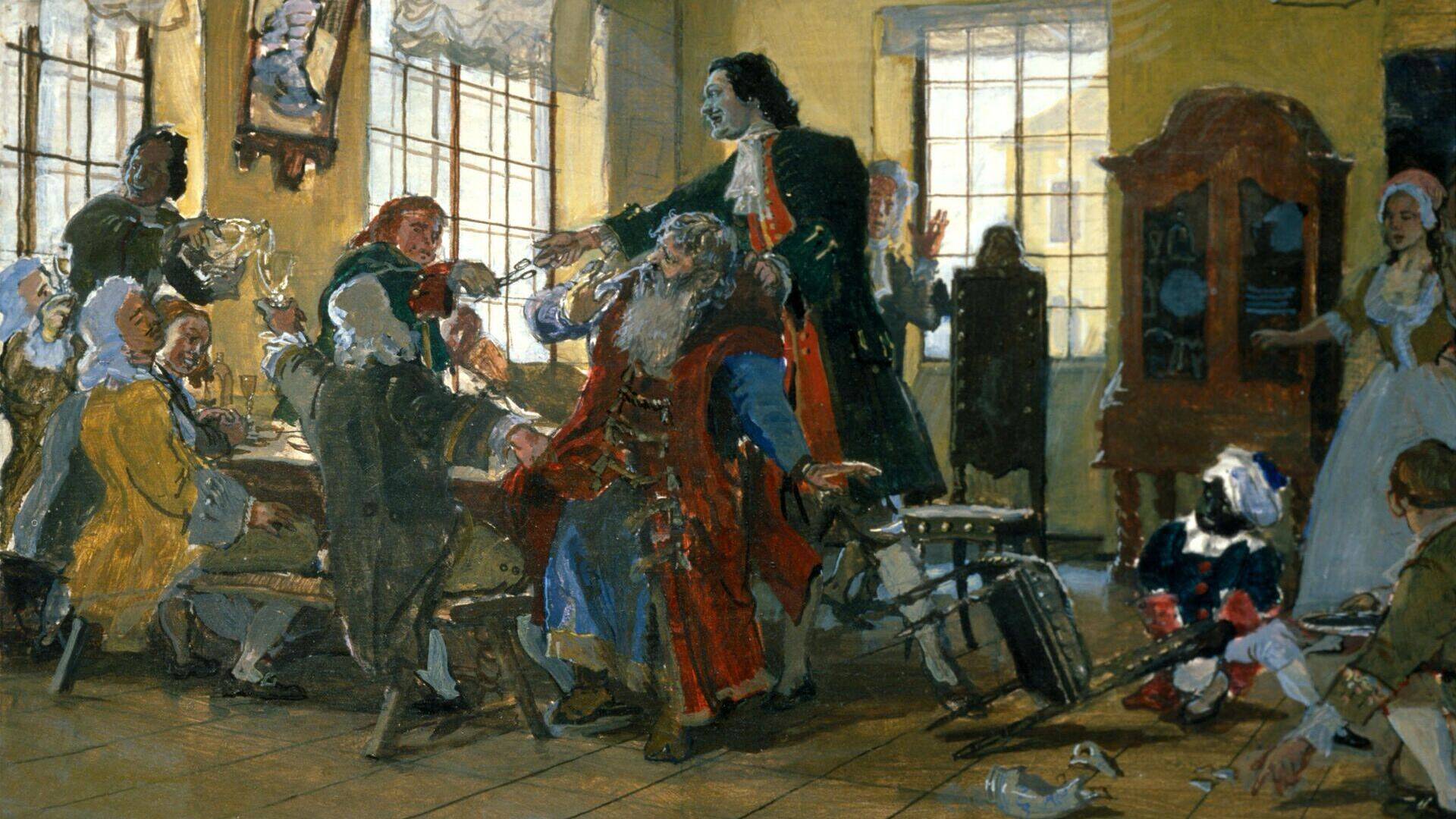 Указом «О ношении немецкого платья, о бритии бород и усов» Петр I повелел боярам брить бороды