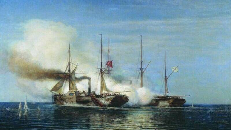Произошло первое сражение военных пароходов