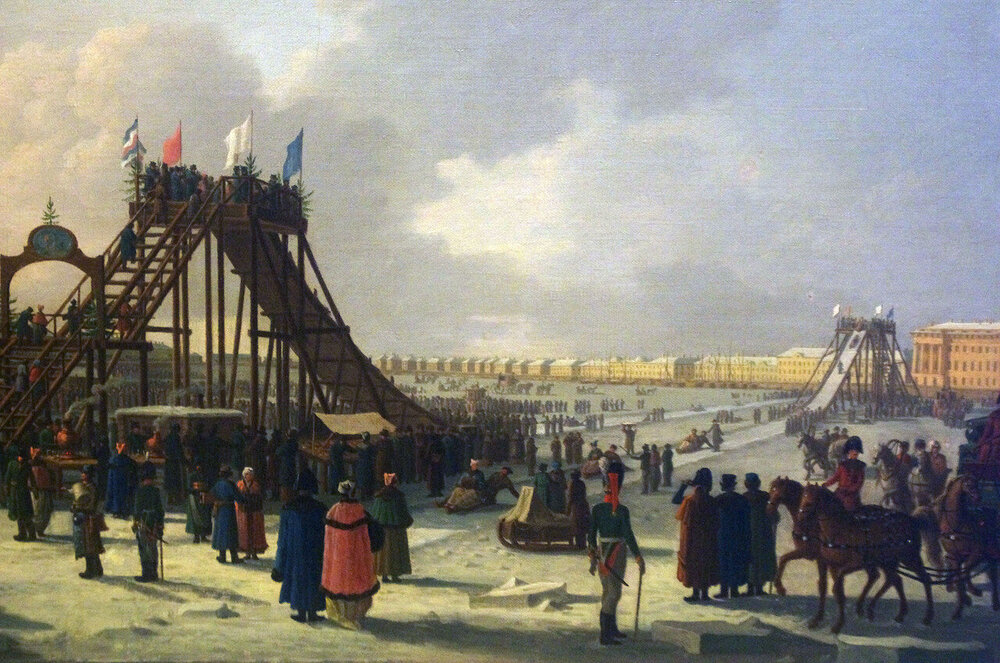 "Катание с гор на Неве". Худ. Д. Аткинсон. к. XVIII в.