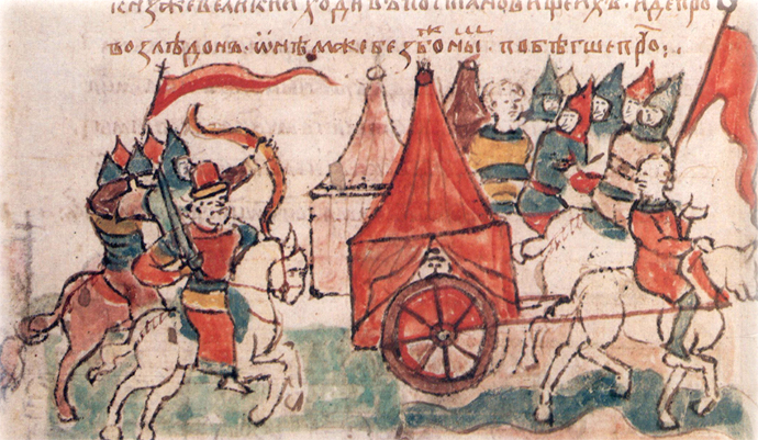 Нападение русов на половцев (миниатюра из Радзивиловской летописи)