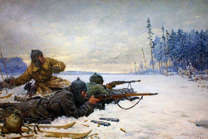 Подвиг начальника заставы Шмагрина, 27.12.1939 г.. Художник В.А. Токарев.