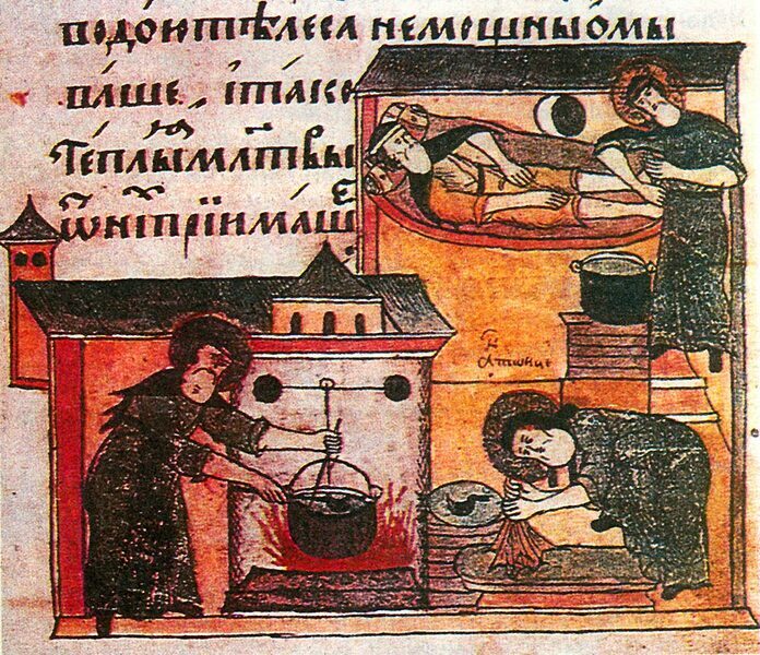 Больница. Миниатюра из рукописи 1648 года «Житие Антония Сийского». 